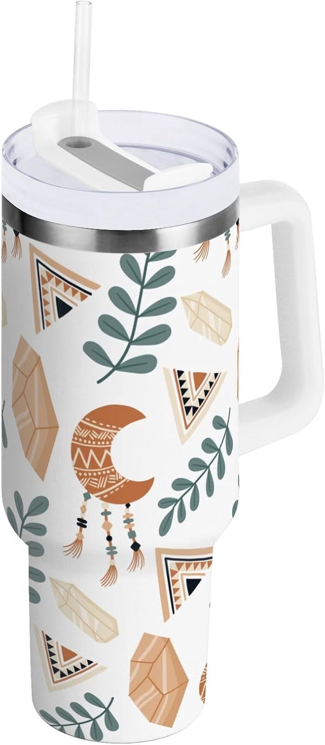 Succulents 40oz Stainless Steel Travel Mug Tumbler with Handle, Double Wall Vacuun Insulated Cup with Lid and Straw - Insulated Tumbler