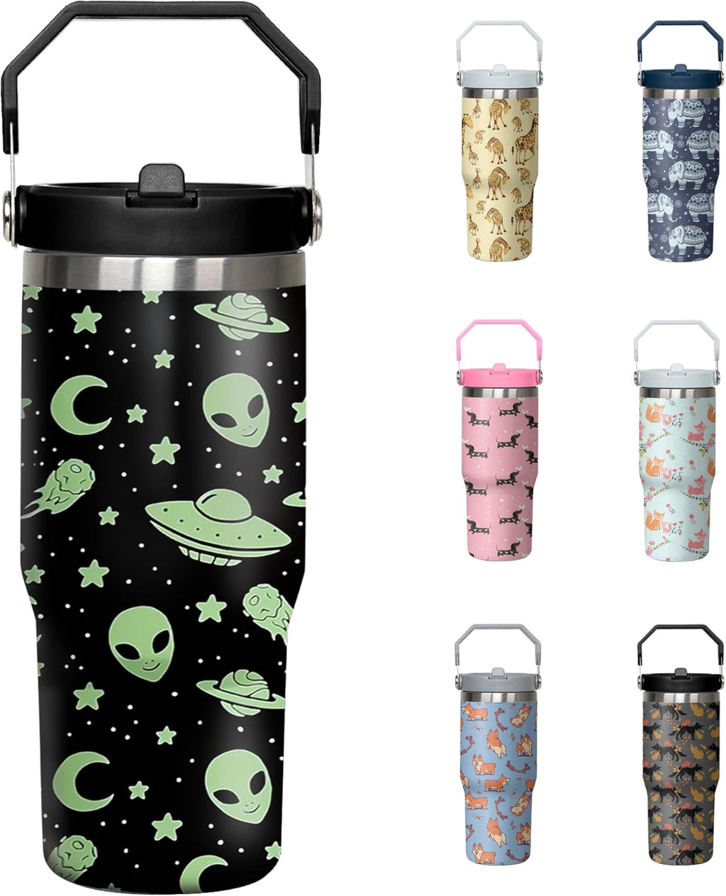30 Oz Blue Bow Tumbler with Handle and Straw, Insulated Stainless Steel Coffee Travel Cup Mug Water Bottle, Blue Bow Themed Gifts for Women Teen Girl - Insulated Tumbler