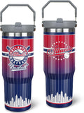 30oz Chicago Tumbler with Handle and Straw, Chicago Gifts for Men, Stainless Steel Vacuum Insulated Flip Straw Spill Proof Travel Mug Cup - Insulated Tumbler