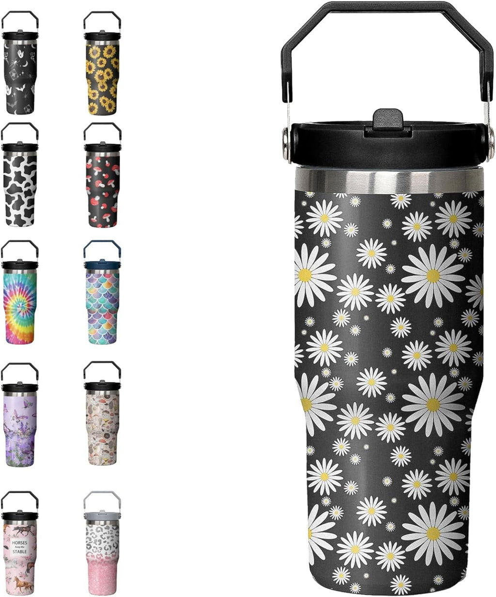 30oz Tie Dye Print Tumbler with Handle Flip Straw Tie Dye Print Coffee Mug with Handle Leak Proof Insulated Tumbler Tie Dye Gifts for Women - Tumbler
