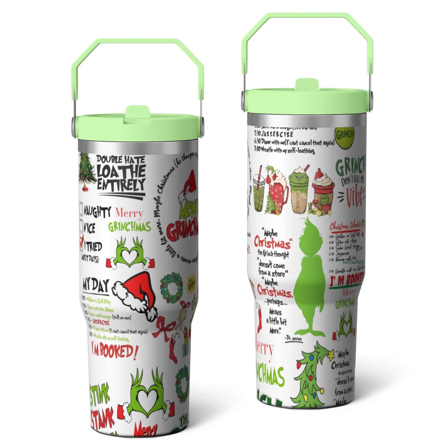 30oz Stainless Steel Tumbler with Lid and Straw,Spill Proof Travel Cup Double Wall Vacuum Insulated Coffee Mug with Top Handle Light-green - Tumbler