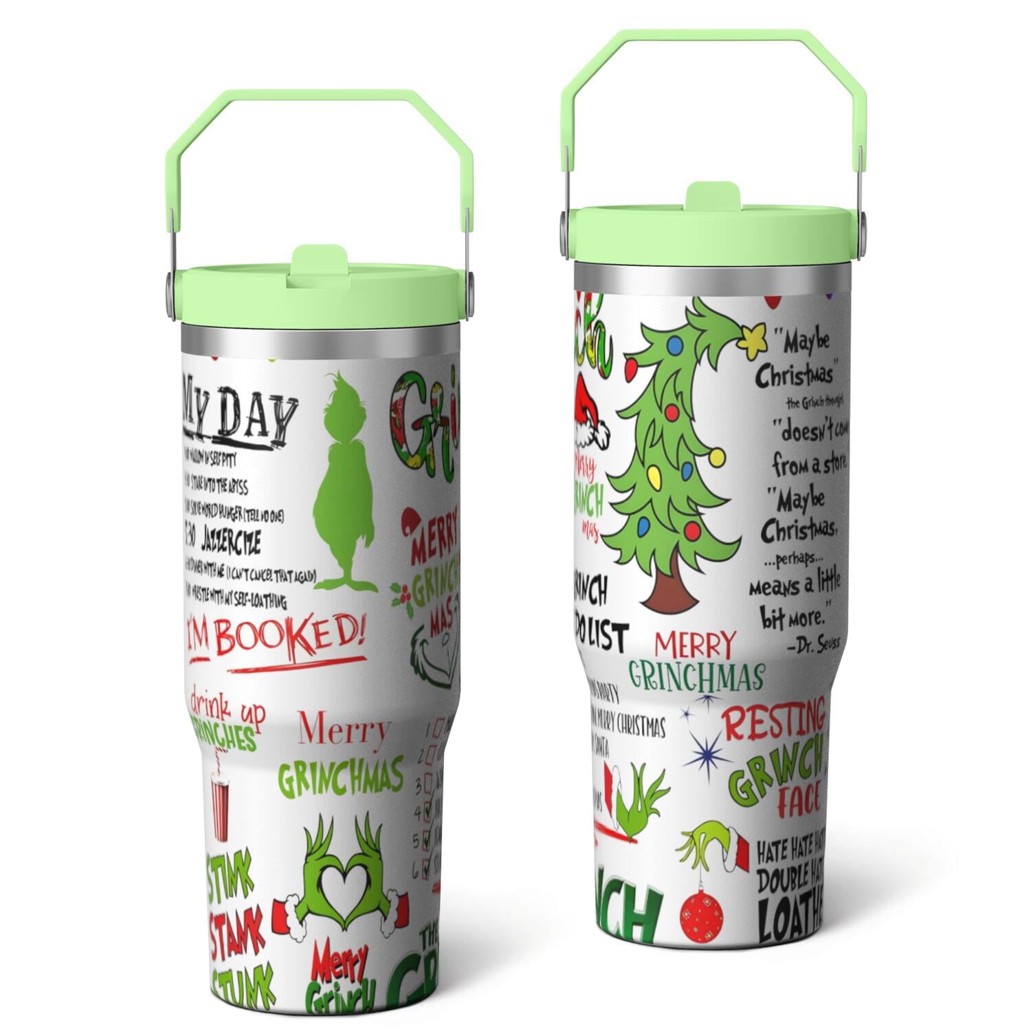 30oz Stainless Steel Tumbler with Lid and Straw,Spill Proof Travel Cup Double Wall Vacuum Insulated Coffee Mug with Top Handle Light-green - Tumbler