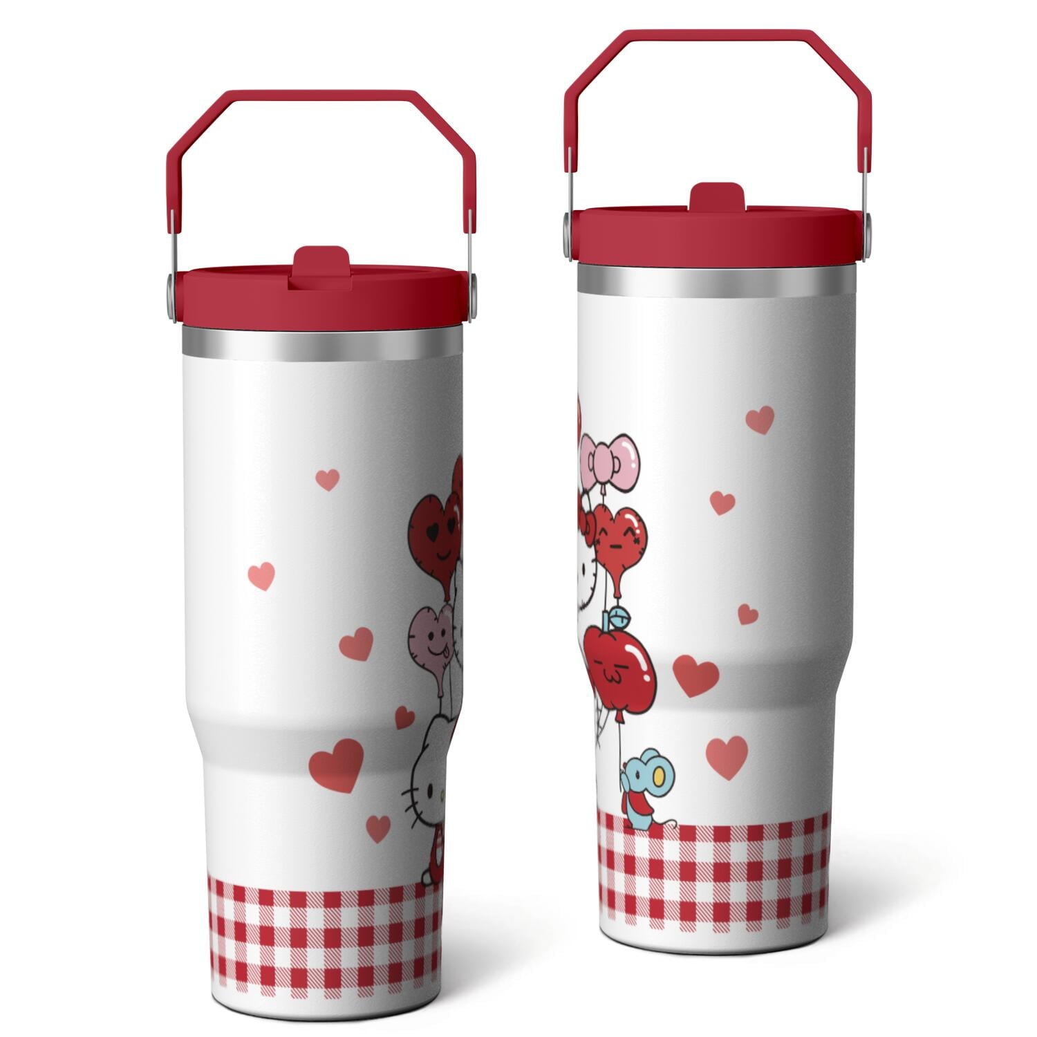 30oz Hello Kawaii Cat Cute Stainless Steel Tumbler with Lid and Straw,Spill Proof Travel Cup Double Wall Vacuum Insulated Coffee Mug with Top Handle Pink - Insulated Tumbler