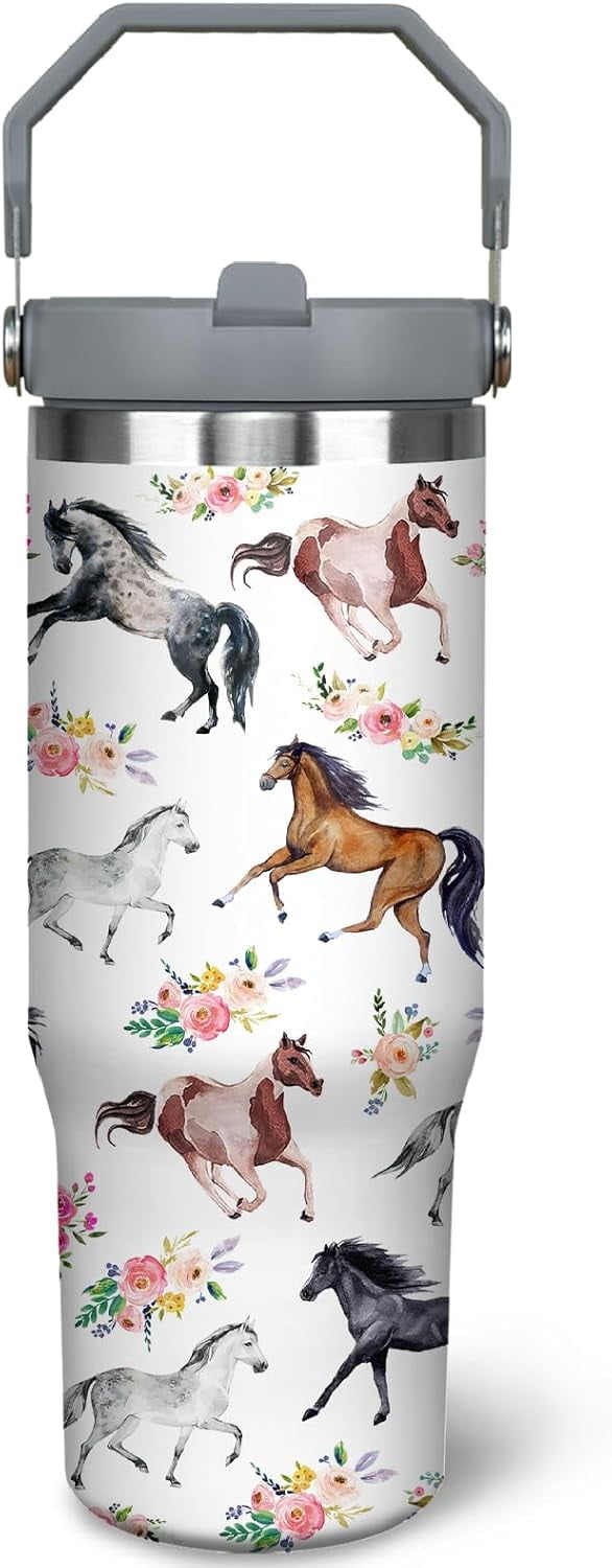 30oz Horse Tumbler Cup with Handle, 30 OZ Christ Christian Horse Travel Coffee Mug Water Bottle Stainless Steel Vacuum Insulated, Horse Decor Stuff Gifts for Women Girls Horse Accessories - Insulated Tumbler