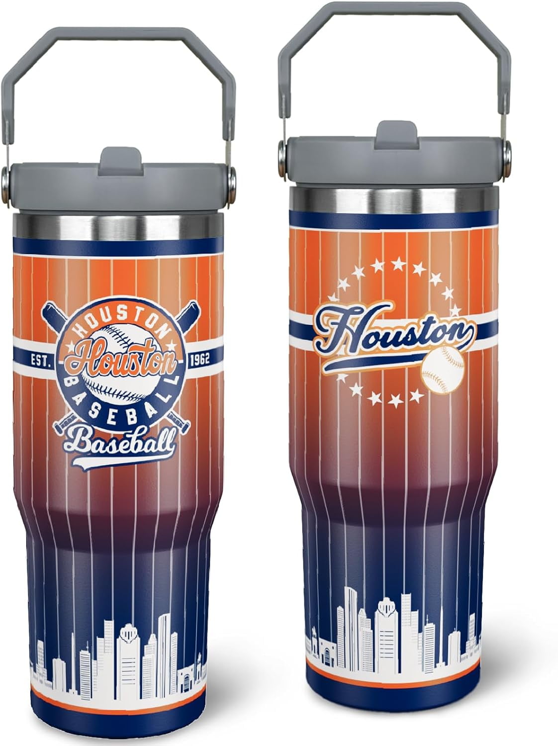 30oz Chicago Tumbler with Handle and Straw, Chicago Gifts for Men, Stainless Steel Vacuum Insulated Flip Straw Spill Proof Travel Mug Cup - Insulated Tumbler
