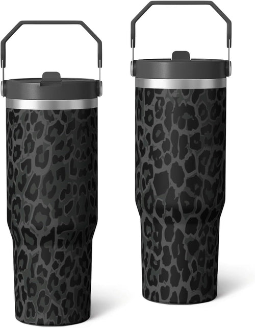 30oz Insulated Leopard Tumbler with Handle,Featuring a Leak-proof 2-in-1 Lid and Straw,a Vacuum-insulated Travel Coffee Mug,Portable Stainless Steel Water Bottle,Suitable for Both Women and Men