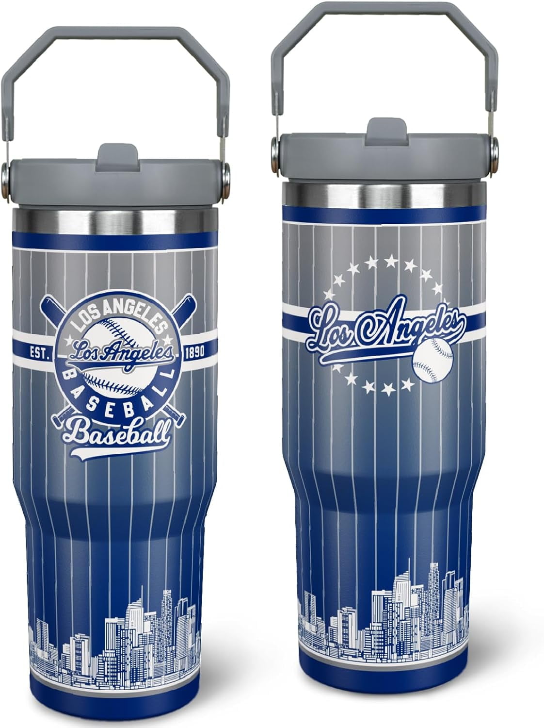 30oz Chicago Tumbler with Handle and Straw, Chicago Gifts for Men, Stainless Steel Vacuum Insulated Flip Straw Spill Proof Travel Mug Cup - Insulated Tumbler