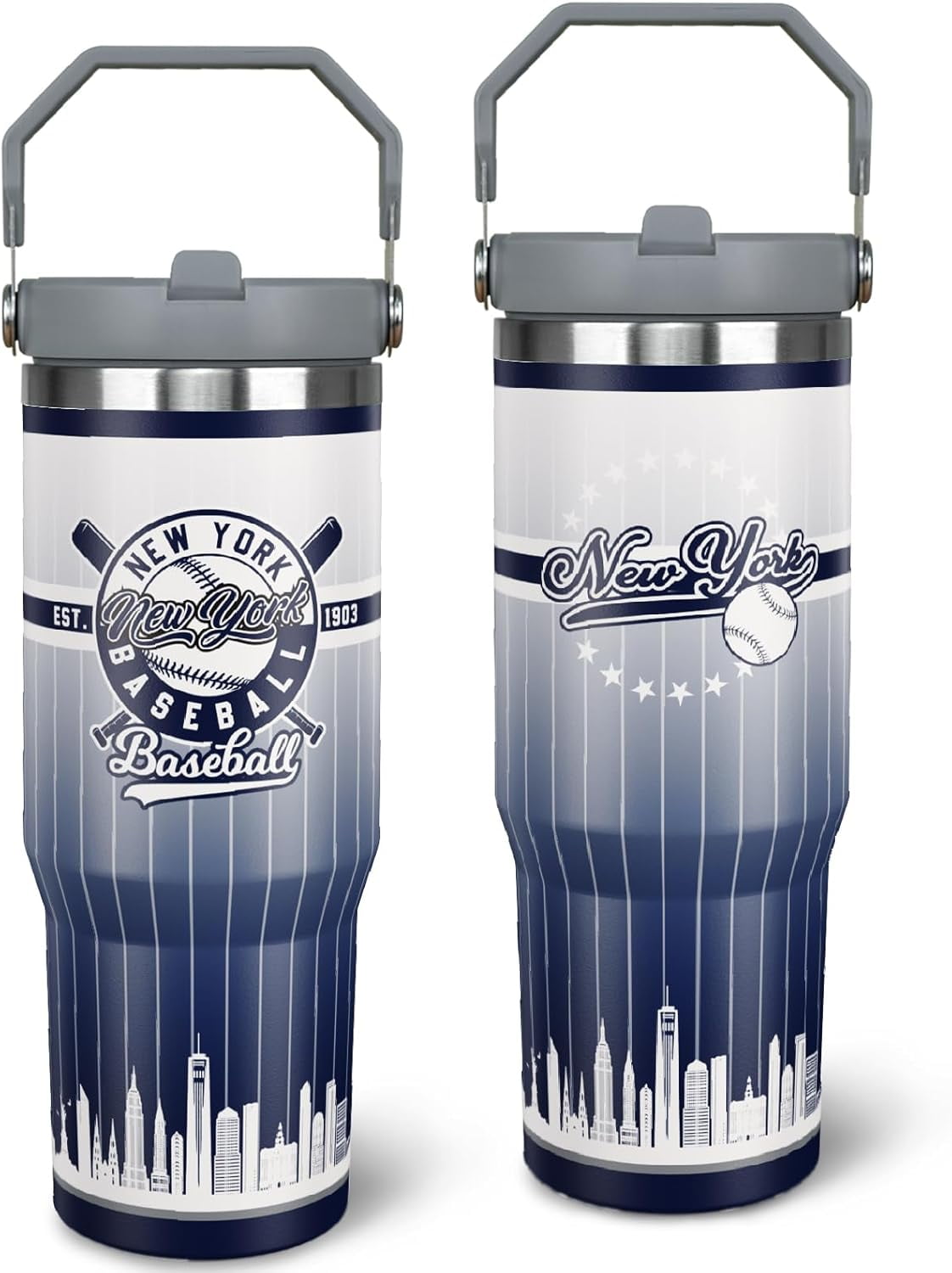 30oz Chicago Tumbler with Handle and Straw, Chicago Gifts for Men, Stainless Steel Vacuum Insulated Flip Straw Spill Proof Travel Mug Cup - Insulated Tumbler