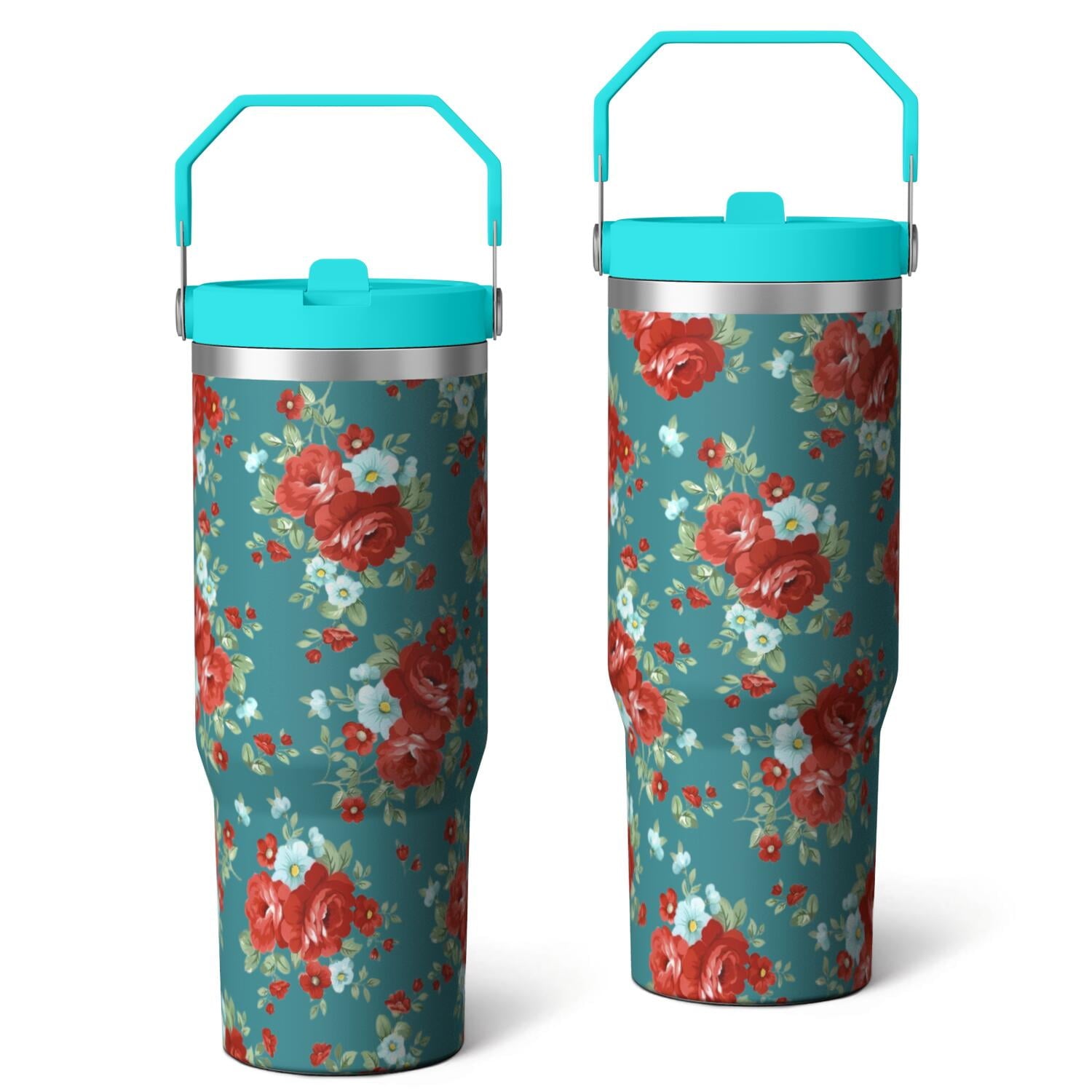 30oz Pioneer Colorful Floral Stainless Steel Flip Straw Tumbler with Lid and Straw Spill Proof Travel Cup Double Wall Vacuum Insulated Coffee Mug with Top Handled Pink - Tumbler