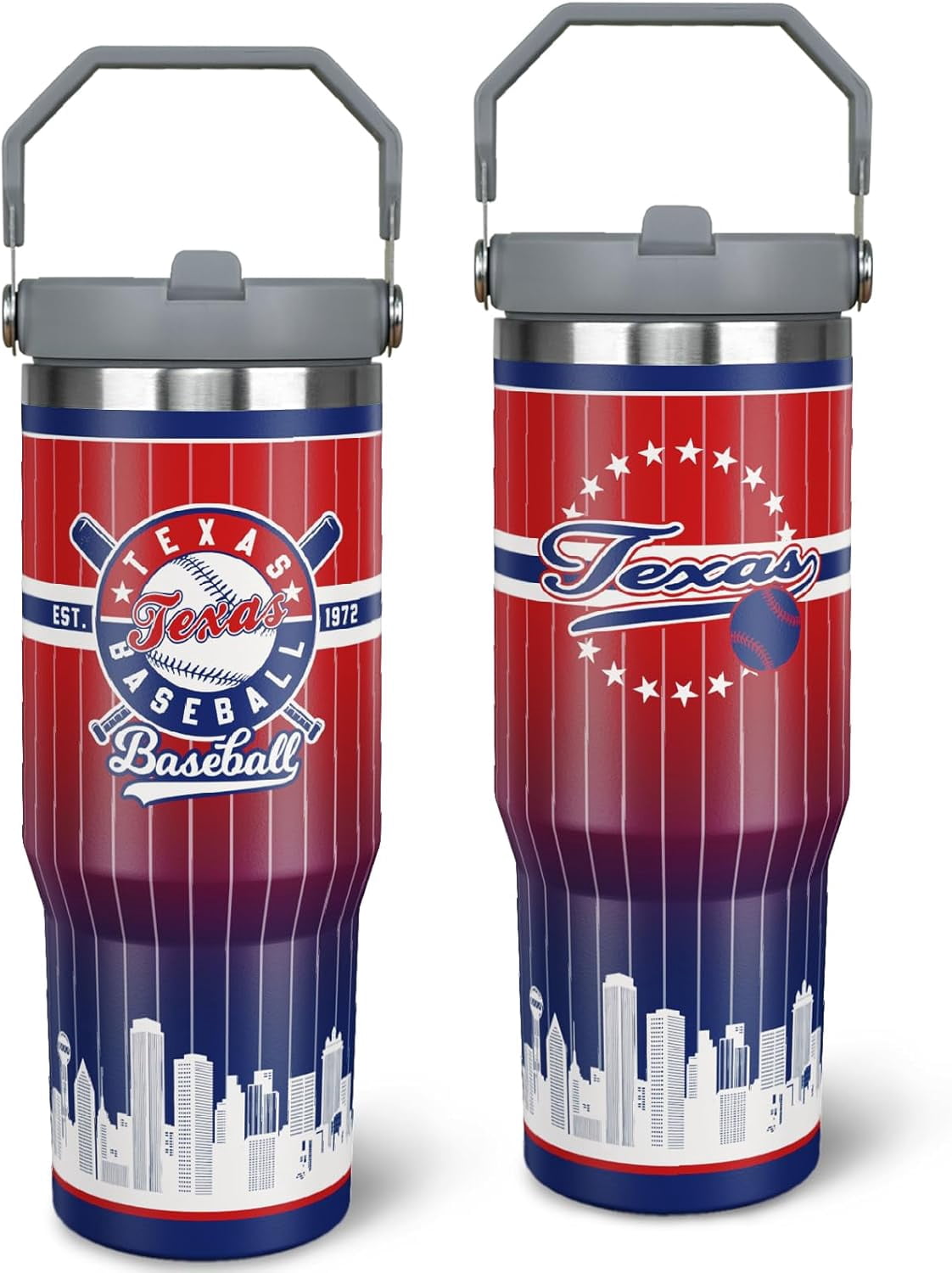 30oz Chicago Tumbler with Handle and Straw, Chicago Gifts for Men, Stainless Steel Vacuum Insulated Flip Straw Spill Proof Travel Mug Cup - Insulated Tumbler