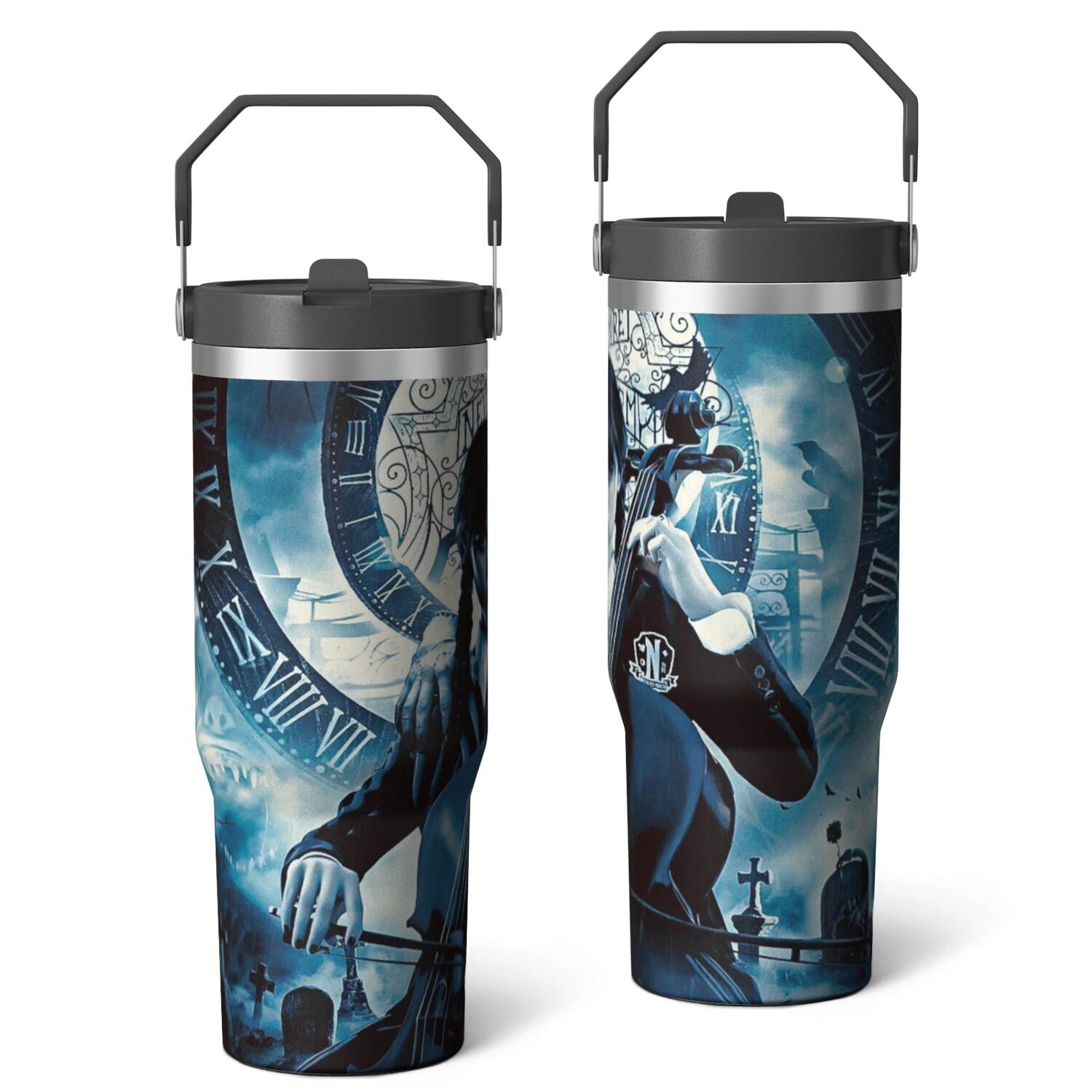 30oz Wednesday Girl Stainless Steel Tumbler with Lid and Straw,Wednesday Stuff Merchandise Spill Proof Travel Cup Double Wall Vacuum Insulated Coffee Mug with Top Handle Black - Tumbler