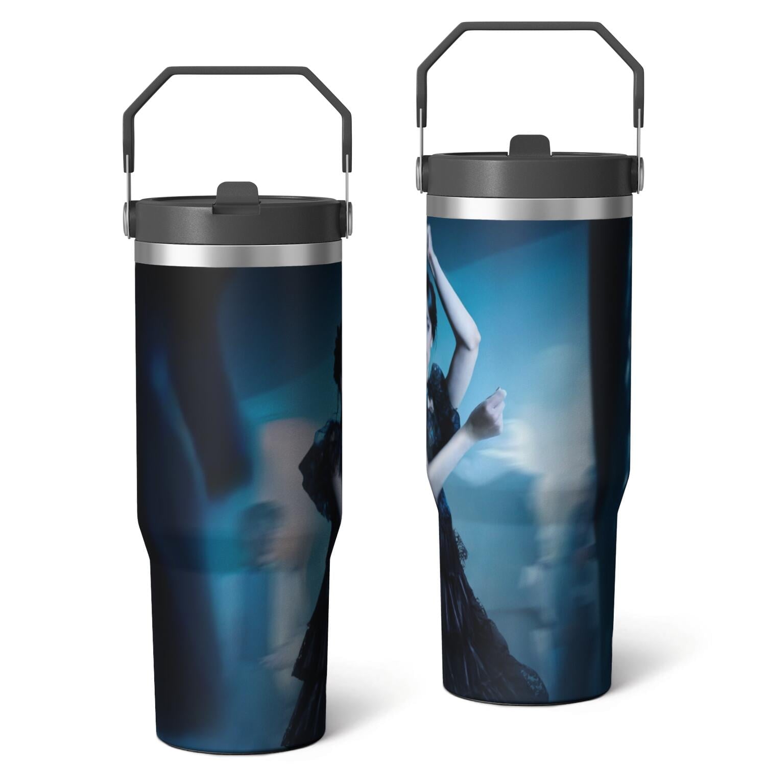 30oz Wednesday Girl Stainless Steel Tumbler with Lid and Straw,Wednesday Stuff Merchandise Spill Proof Travel Cup Double Wall Vacuum Insulated Coffee Mug with Top Handle Black - Tumbler