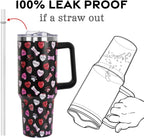 Valentines Day Gifts 40 oz Tumbler with Handle and Straw Lid,Valentine''s Day Gift for Her Women Girlfriend Wife Dog Bones and Candy Hearts Vacuum Insulated Leak Proof Stainless Steel Coffee Cup Mug