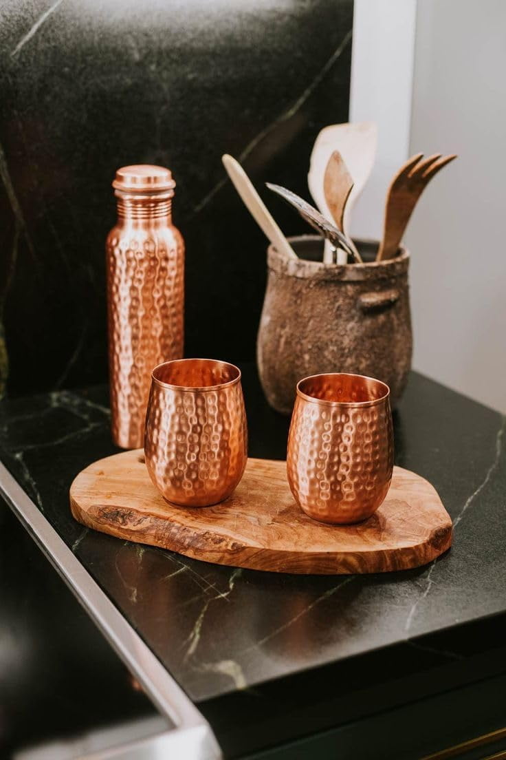 Copper Glasses Set of 4 – Pure Copper 17 oz Stemless Tumblers, Insulated & Reusable for Moscow Mule & Beverages
