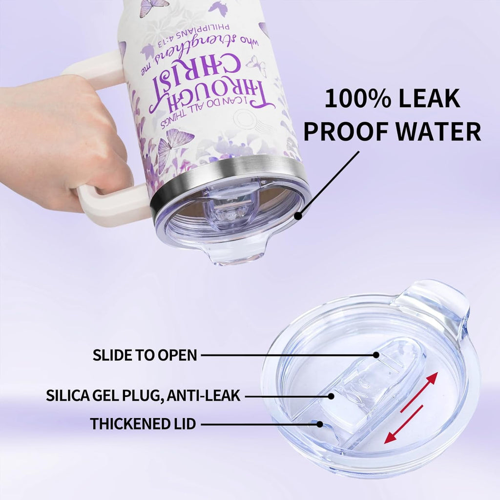 30 Oz Christian Tumbler with Handle and Straw - Insulated Travel Mug Cup, Leakproof Water Bottle - Religious Christian Gifts for Women, Men - Birthday Christmas Present for Her, Friends, Mom