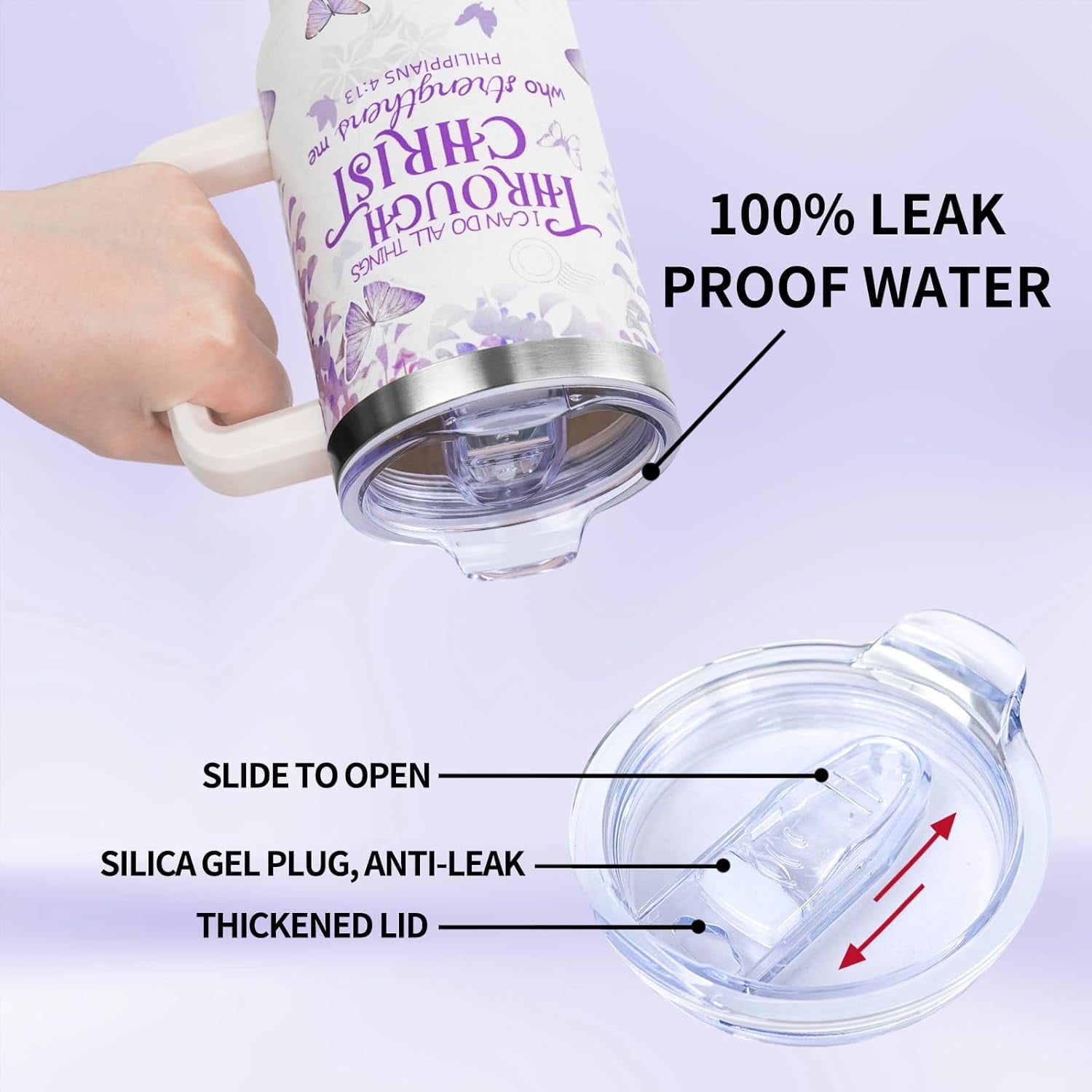 30 Oz Christian Tumbler with Handle and Straw - Insulated Travel Mug Cup, Leakproof Water Bottle - Religious Christian Gifts for Women, Men - Birthday Christmas Present for Her, Friends, Mom