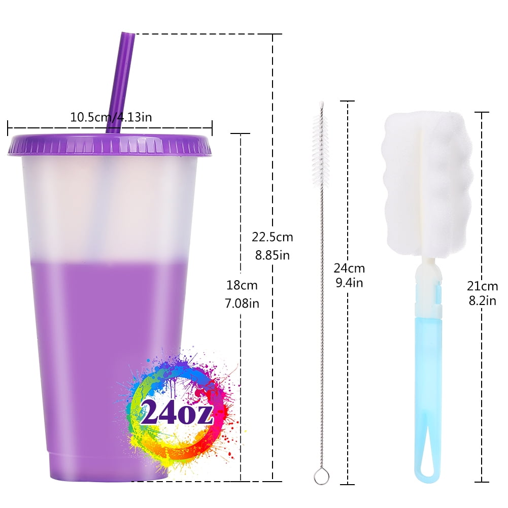 Triani 7 Pack Color Changing Plastic Tumblers- 24 oz Color Changing Cups with Lids and Straws - Reusable Summer Coffee Drinking Tumblers Cups for Kids & Adults, BPA Free