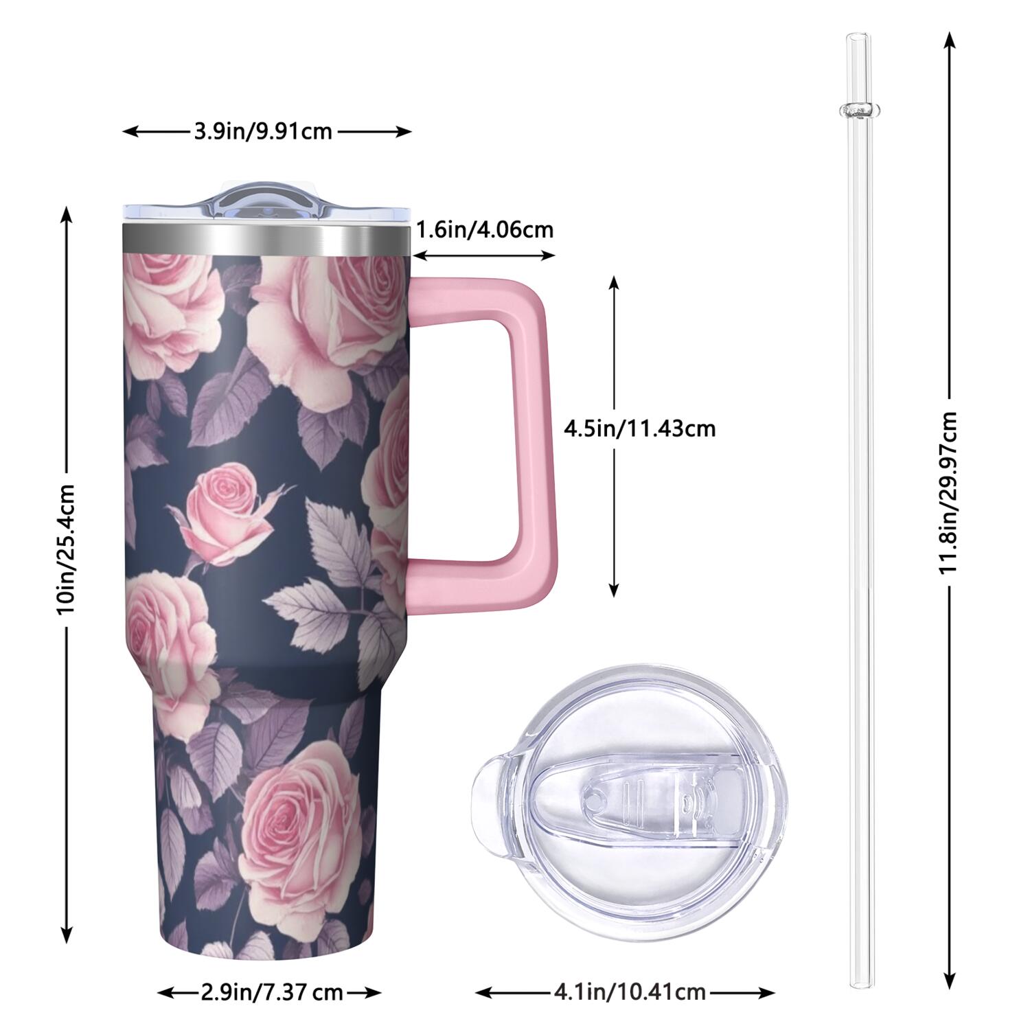 OBREWU Pioneer Flower Tumbler with Handle and Lid,Pioneer Flower 40oz Double Wall Vacuum Insulated Tumbler,Cups Gift for Women and Men