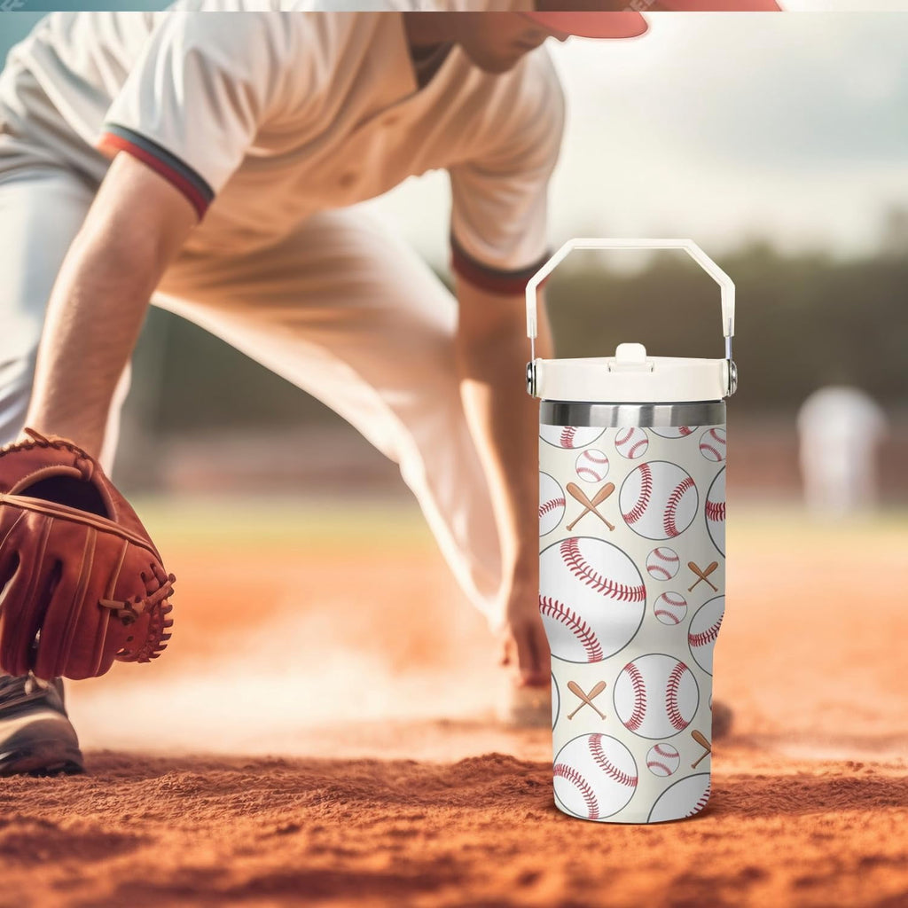 30 oz Baseball Coffee Mug Cup Vacuum Insulated Travel Tumbler with Handle Lid and Straw,Baseball Coach Gifts,Baseball Accessories Stuff