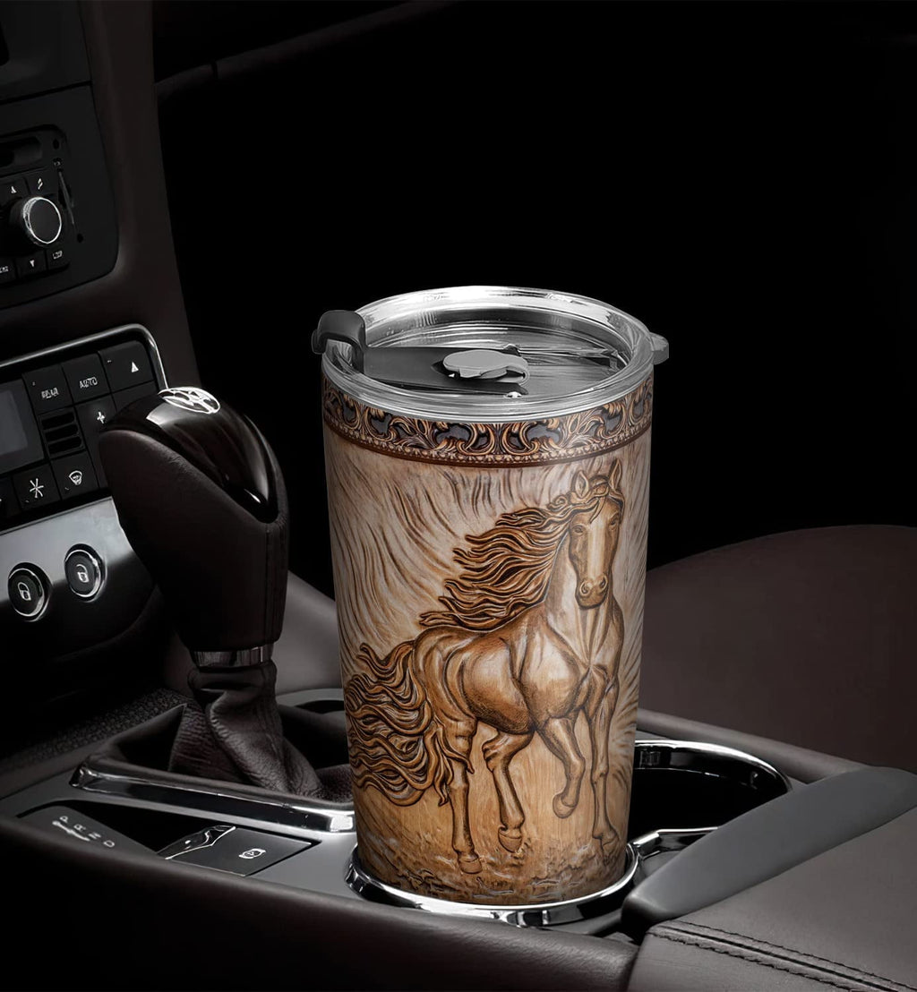 20oz Horse Gifts for Girls, Horse Gifts for Men, Women, Valentines Day Gifts for Him, Her, Gifts for Husband, Wife, Friends, Print Wooden Horse Tumbler Cup Insulated Travel Coffee Mug with Lid