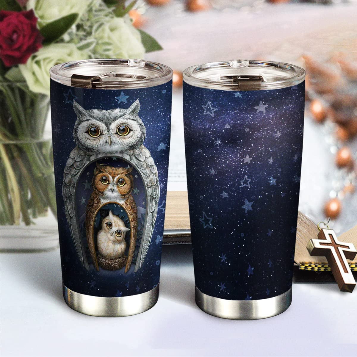 20oz Owl Gifts for Owl Lovers, Valentines Day Gifts for Her, Unique Birthday Gifts for Women, Mom, Daughter, Inspirational Gifts Night Owls Tumbler Cup, Insulated Travel Coffee Mug with Lid