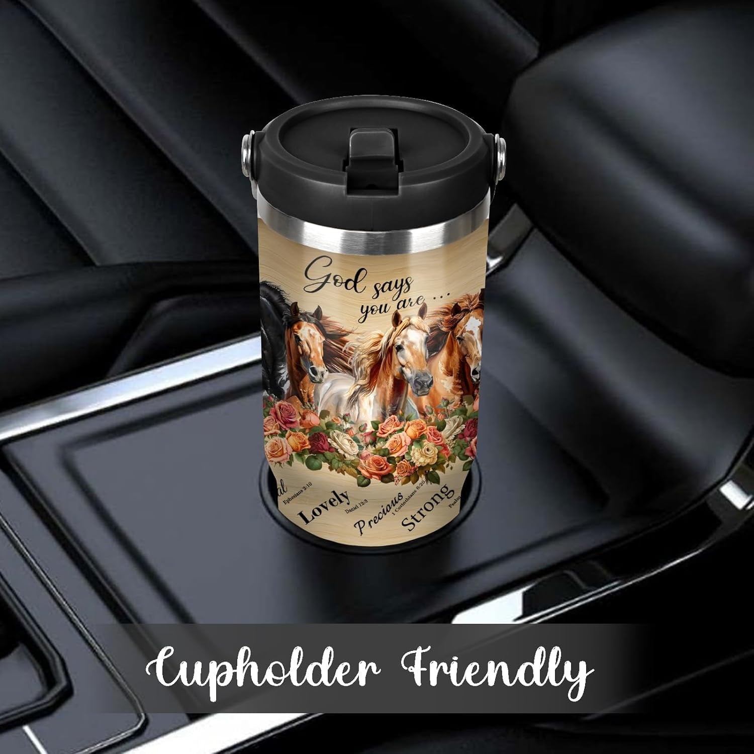30oz Horse Tumbler Cup with Handle, 30 OZ Christ Christian Horse Travel Coffee Mug Water Bottle Stainless Steel Vacuum Insulated, Horse Decor Stuff Gifts for Women Girls Horse Accessories