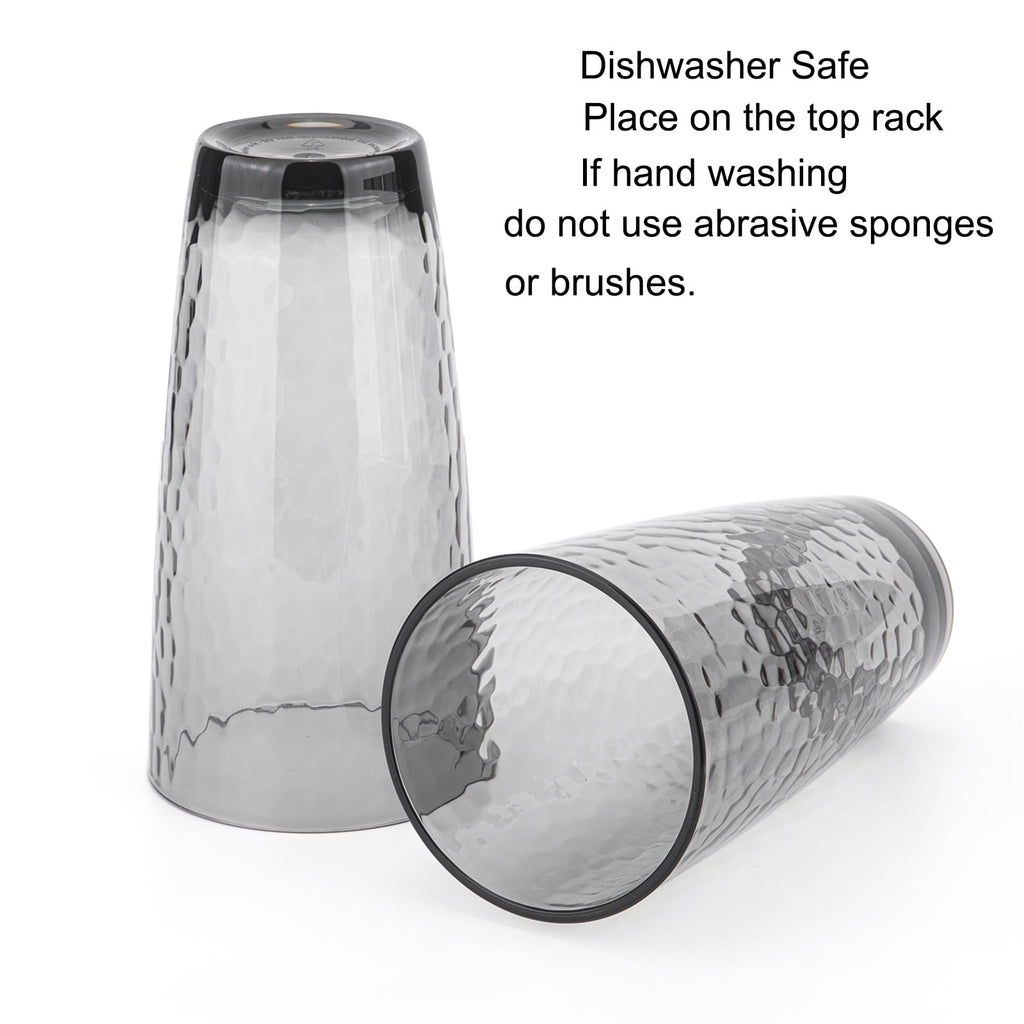 KX-Ware Hammered 26 Ounce Plastic Tumbler Acrylic Drinking Glasses, Set of 6 Grey Color
