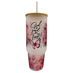 32oz or 40oz God Is Good All The Time custom Sublimation Printed Clear or Frost Glass Tumbler, Mug, Cup with Handle