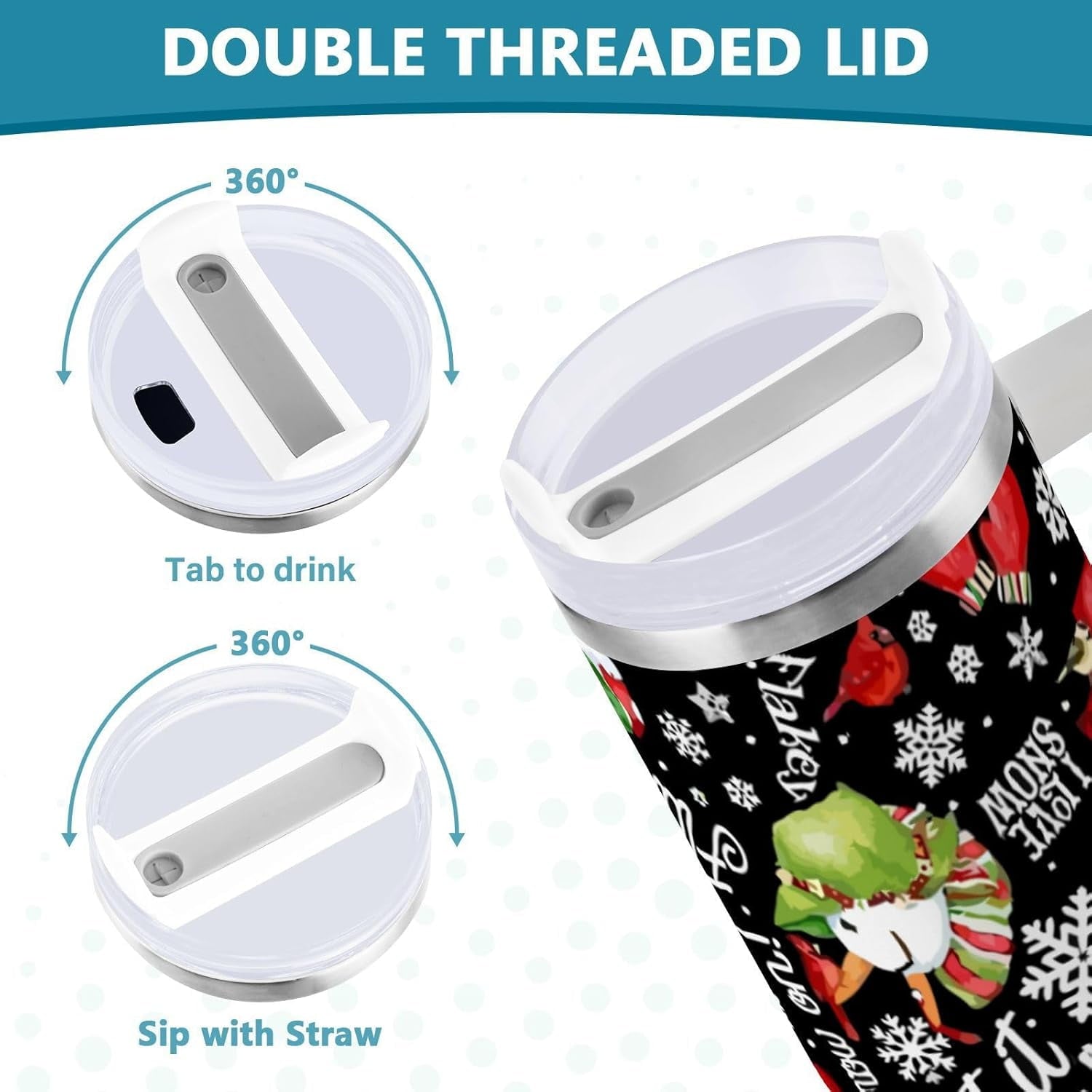 Let It Snow Tumbler Handle Lid and Straw I Love Christmas Water Bottle Stainless Steel Coffee Travel Tumbler Mug Cup Gifts for Men Women 40oz