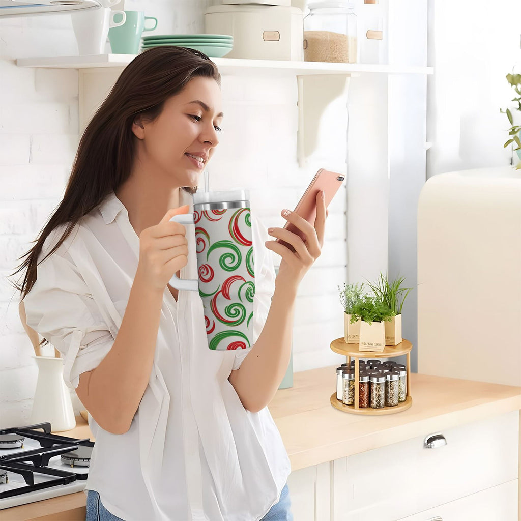 40 oz Insulated Stainless Steel Tumbler Double Wall Stainless Steel Tumbler with 2-Way Drinking Red and Green Swirls