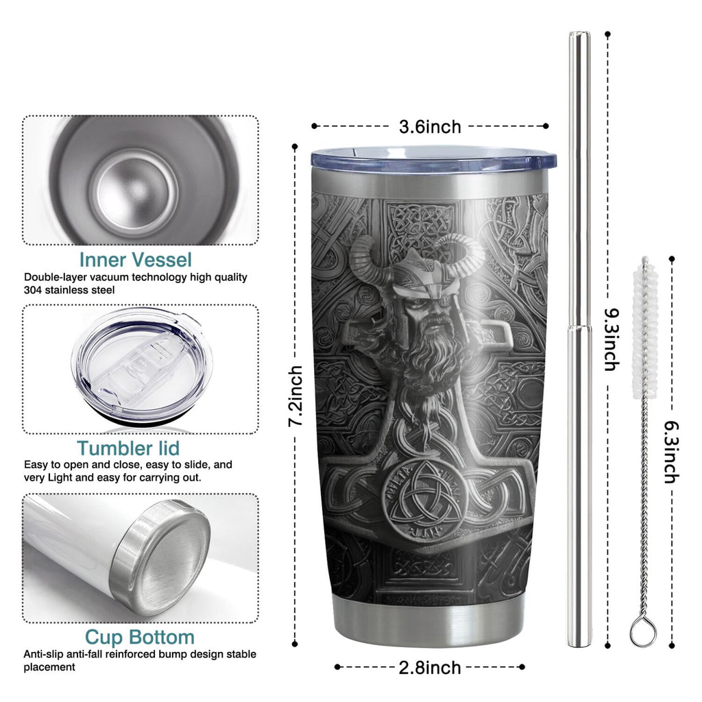 20oz Viking Gifts for Men, Norse Mythology Gifts, Valentines Day Gifts for Him, Dad, Son, Husband, Unique Birthday Gifts for Men, American Viking Tumbler Cup, Travel Coffee Mug with Lid
