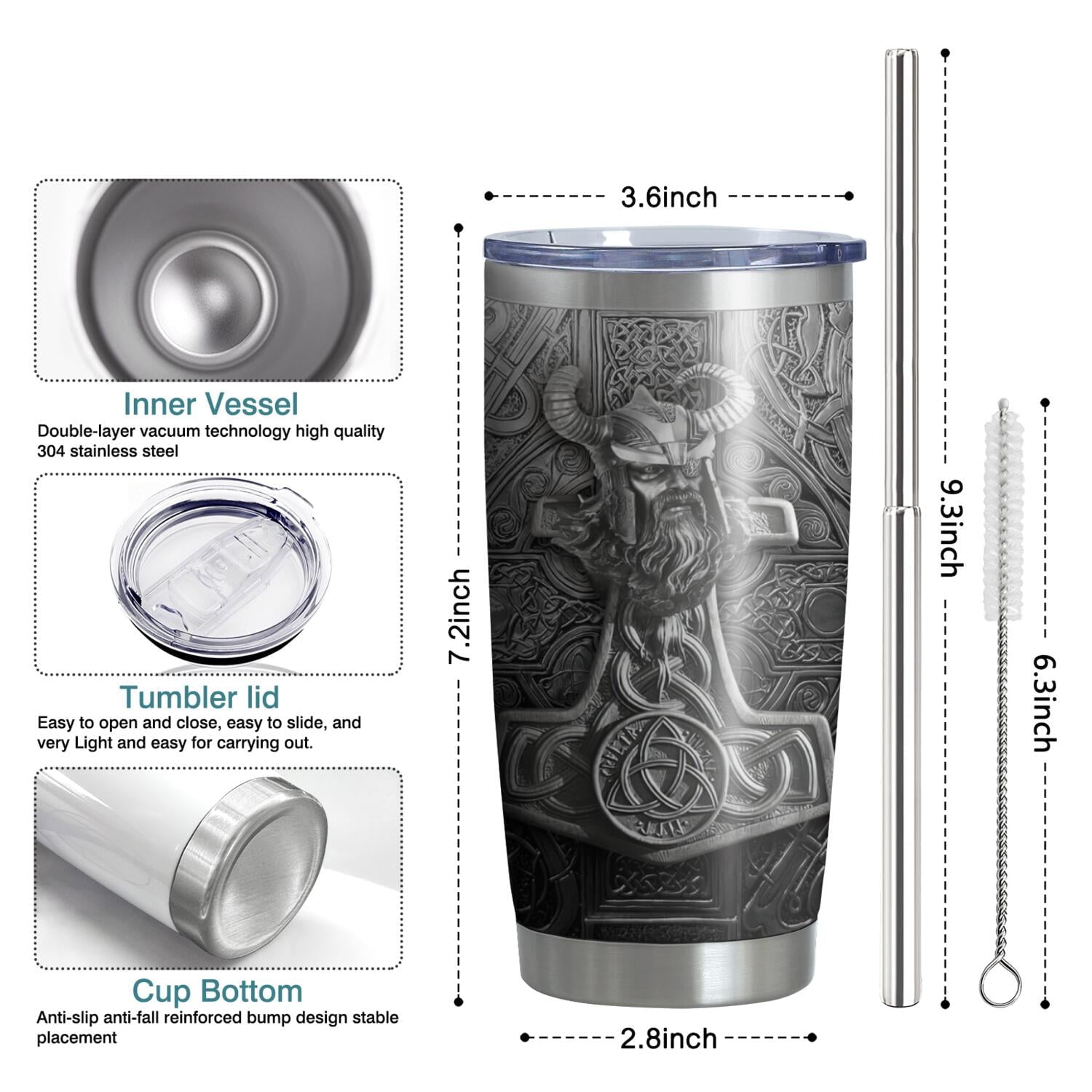 20oz Viking Gifts for Men, Norse Mythology Gifts, Valentines Day Gifts for Him, Dad, Son, Husband, Unique Birthday Gifts for Men, American Viking Tumbler Cup, Travel Coffee Mug with Lid