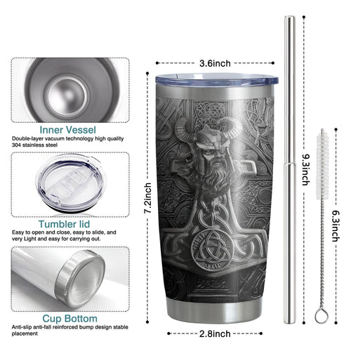 20oz Viking Gifts for Men, Norse Mythology Gifts, Valentines Day Gifts for Him, Dad, Son, Husband, Unique Birthday Gifts for Men, American Viking Tumbler Cup, Travel Coffee Mug with Lid