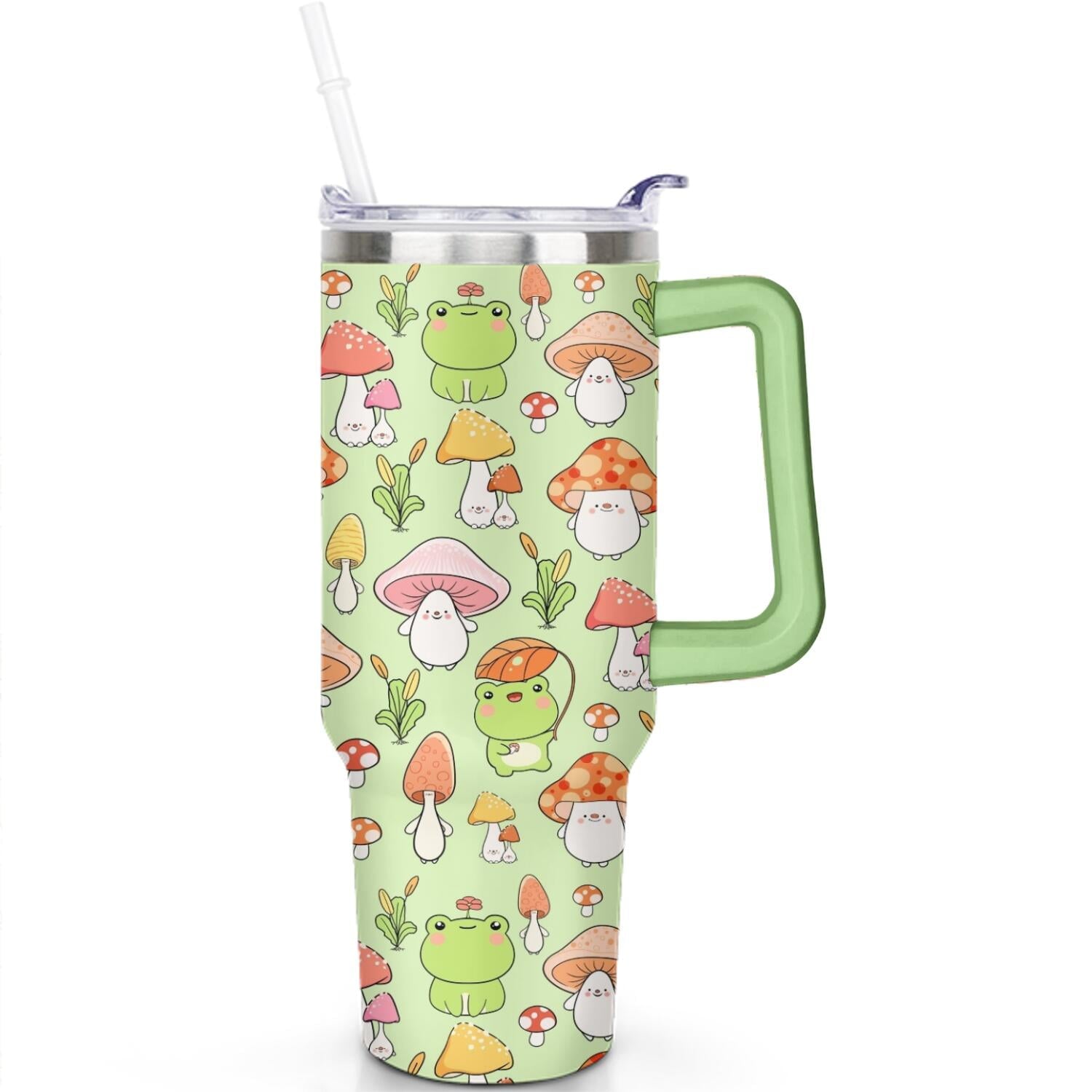 40oz Frog Tumbler with Handle & Straw - Insulated Stainless Steel Travel Mug,Leakproof,Cup Holder Friendly,Dishwasher Safe,for Hot/Cold Drinks.