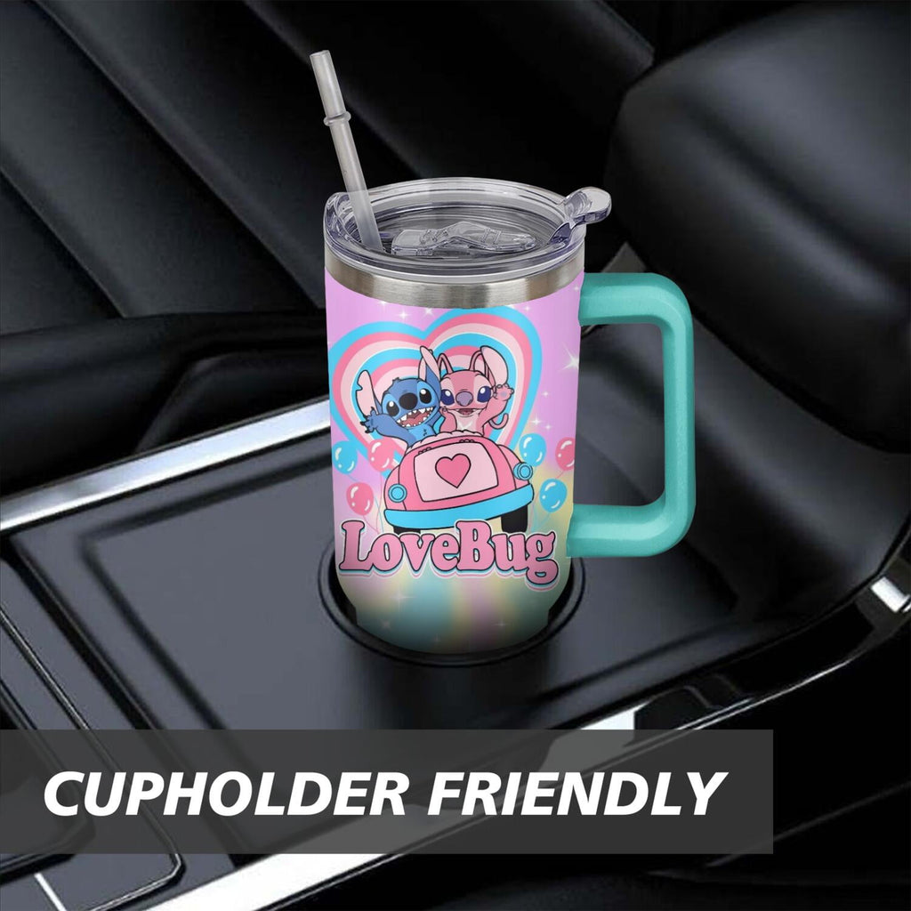 40oz Cartoon Movie Stainless Steel Tumbler with Lid and Straw,Spill Proof Cartoon Travel Cup for Cartoon Lovers Double Wall Vacuum Insulated Coffee Mug with Handle Greenish-blue