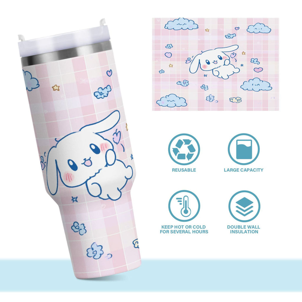 Cinnamoroll Flying in Sky Tumbler with Handle and Straw Lid 30 oz Insulated Vacuum Water Bottle Stainless Steel Travel Cup