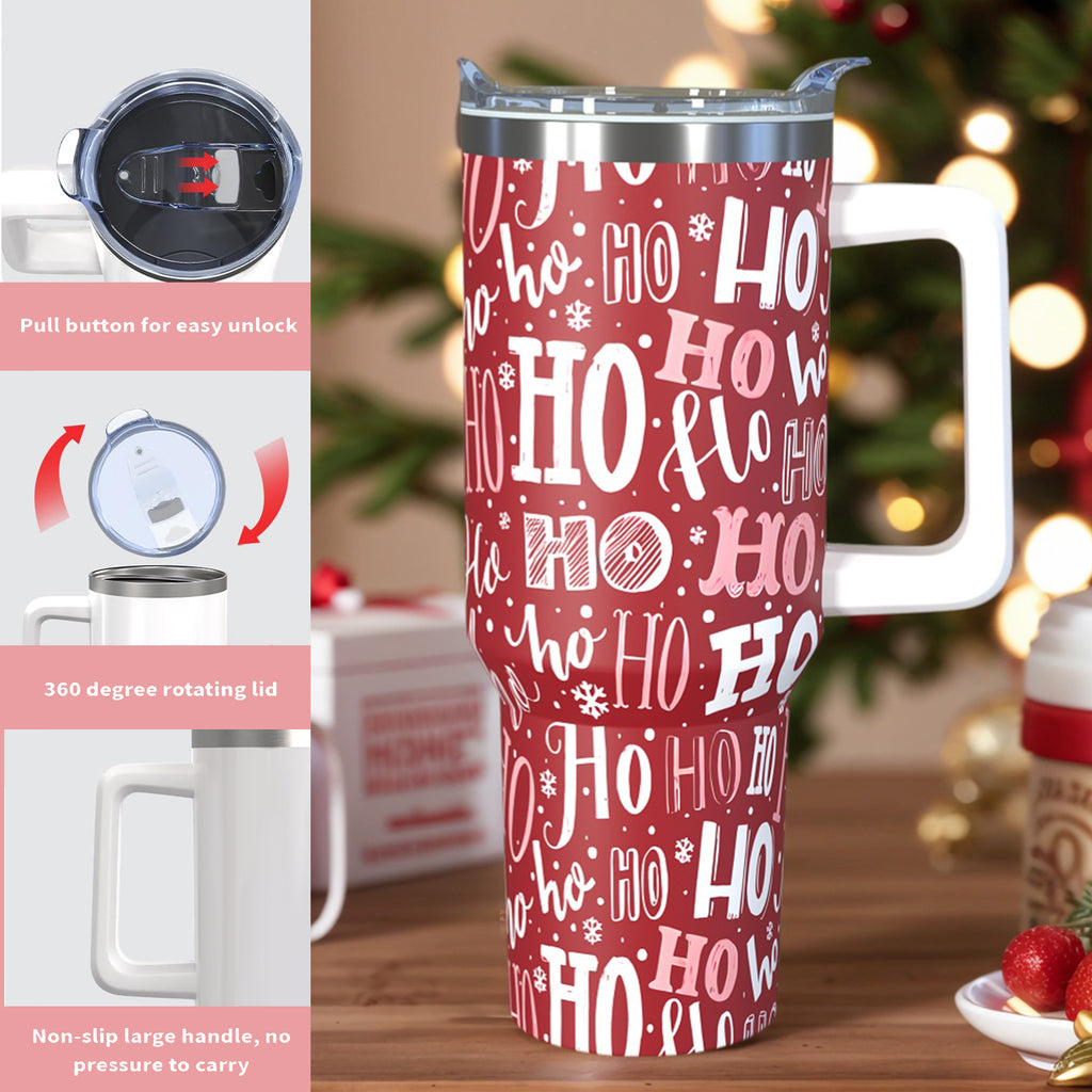 Christmas Tumbler with Handle and Straw Funny Ho Ho Ho Xmas Coffee Mug Water Bottle Travel Cup 30 oz