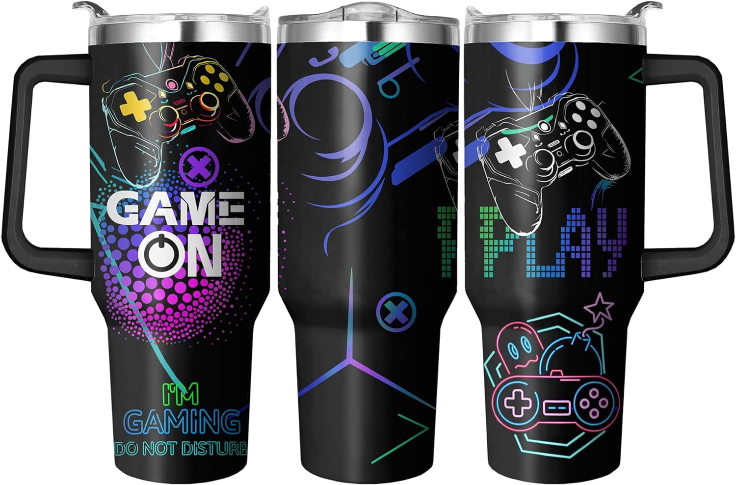 40 Oz Tumbler with Handle and Straw, Double Wall Coffee Travel Mug Spill Proof Leak Proof, Reusable Insulated Water Bottle 40 Oz, Stainless Steel Cup with Handle and Straw Gifts for Women - Tumbler