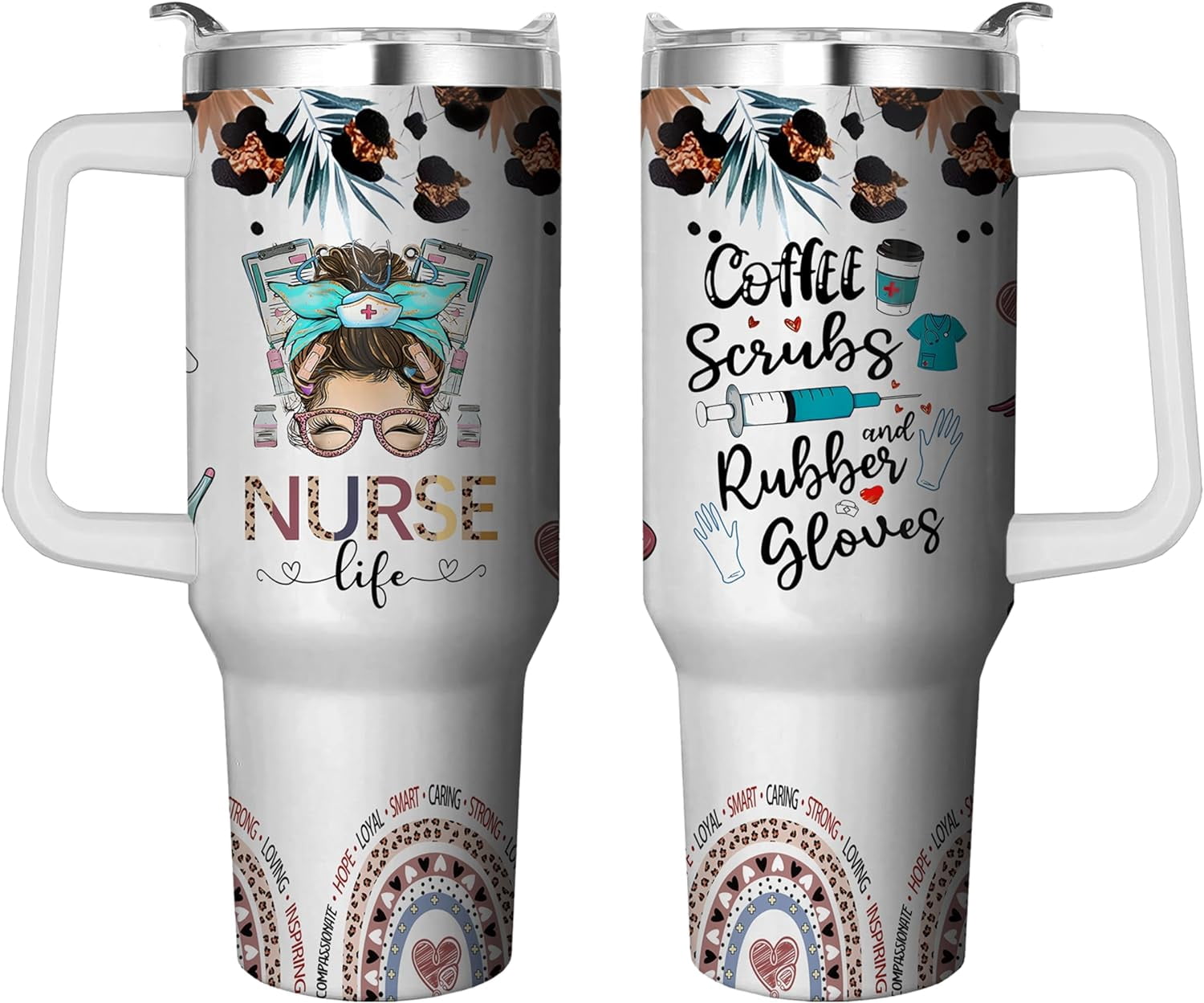 40 Oz Tumbler with Handle and Straw, Double Wall Coffee Travel Mug Spill Proof Leak Proof, Reusable Insulated Water Bottle 40 Oz, Stainless Steel Cup with Handle and Straw Gifts for Women - Tumbler