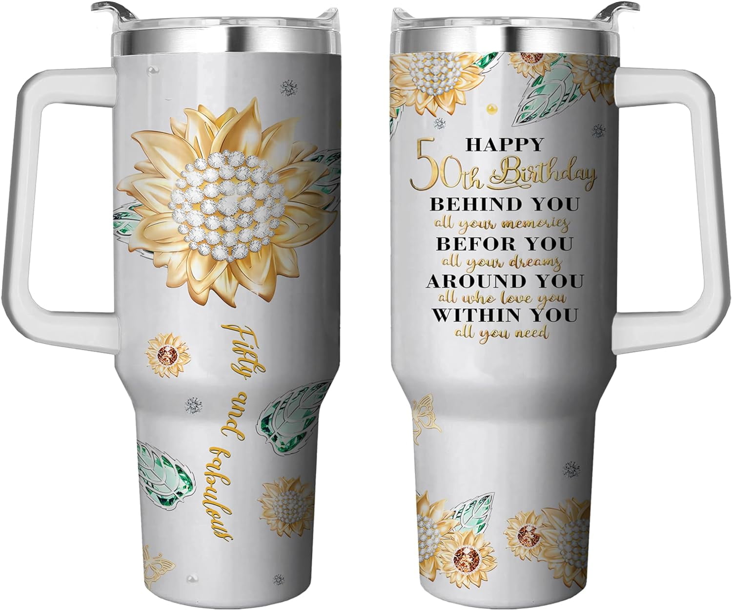40 Oz Tumbler with Handle and Straw, Double Wall Coffee Travel Mug Spill Proof Leak Proof, Reusable Insulated Water Bottle 40 Oz, Stainless Steel Cup with Handle and Straw Gifts for Women - Tumbler