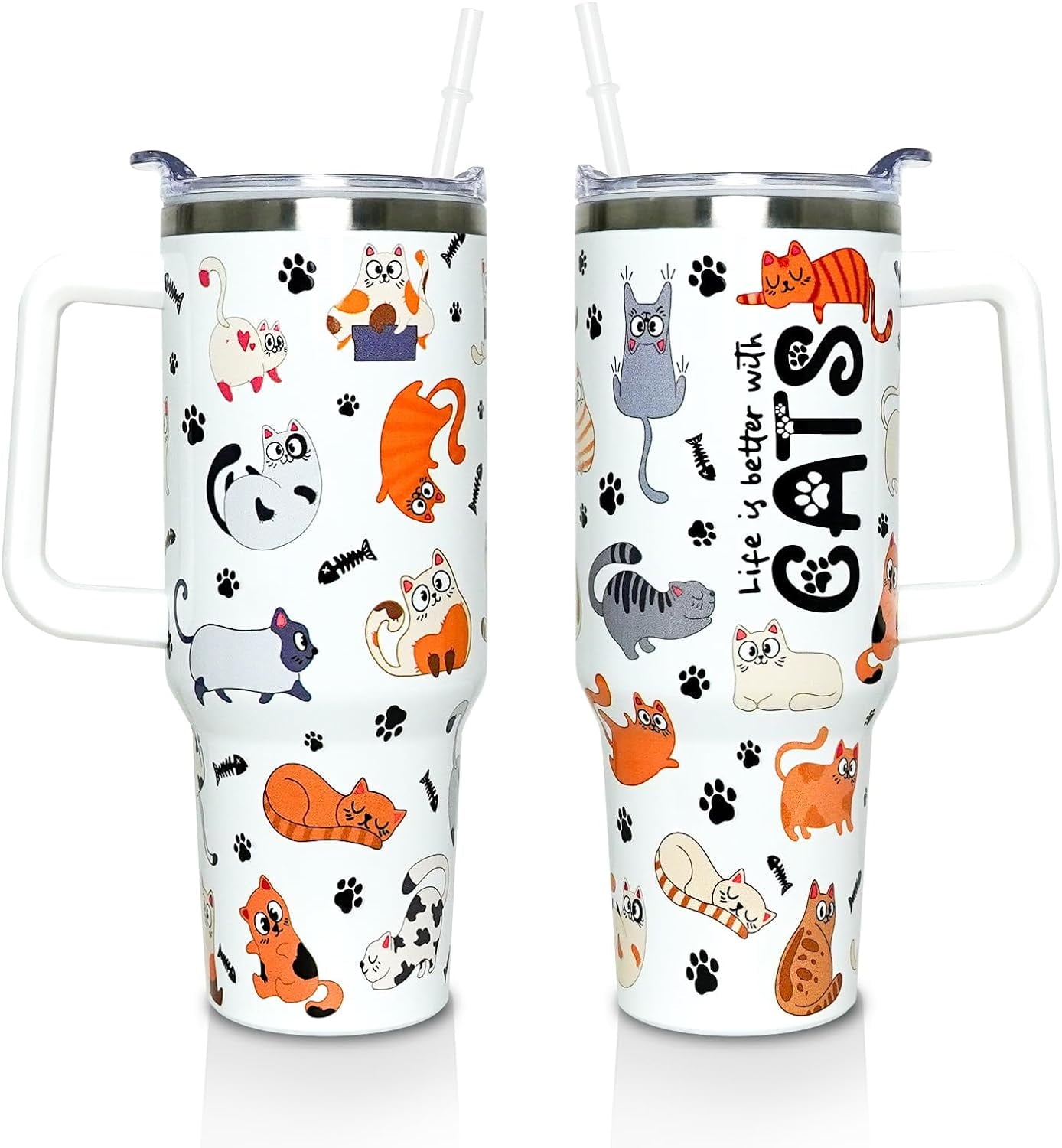 40 oz Tumbler with Handle and Straw Lid, Purple Butterfly Insulated Cup, Double Vacuum Leak Proof Coffee Travel Mug, Flower Stainless Steel Water Bottle Gifts for Women Girls - Tumbler