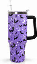 40 oz Bat Coffee Mug Cup Vacuum Insulated Travel Tumbler with Handle Lid and Straw,Gothic Gifts,Halloween Accessories Stuff