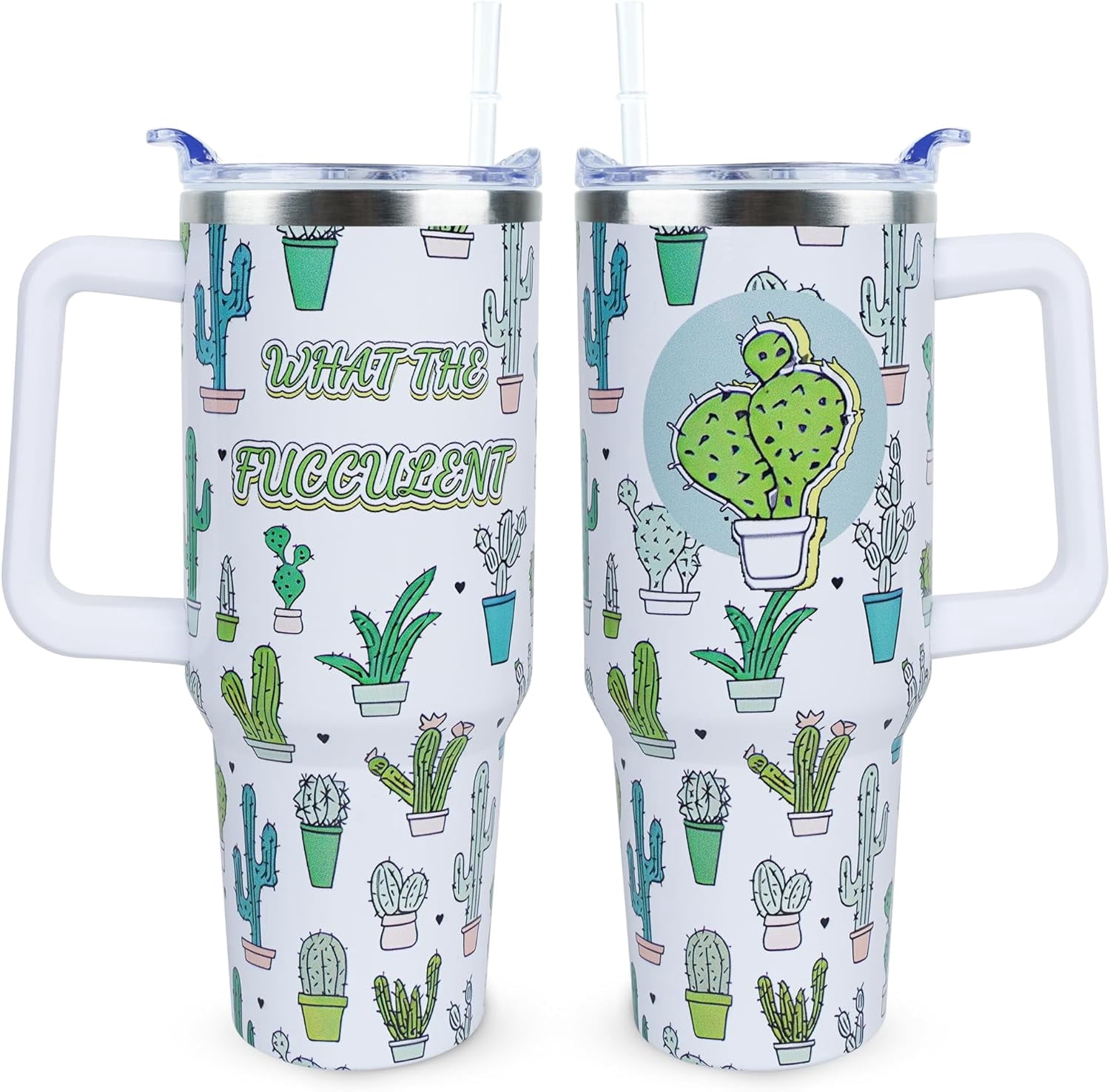 40 oz Cute Strawberry Cow Tumbler with Handle and Straw, Stainless Steel Insulated Cup with Lid and Straw, Travel Mug Water Bottle, Gifts for Women - Insulated Tumbler