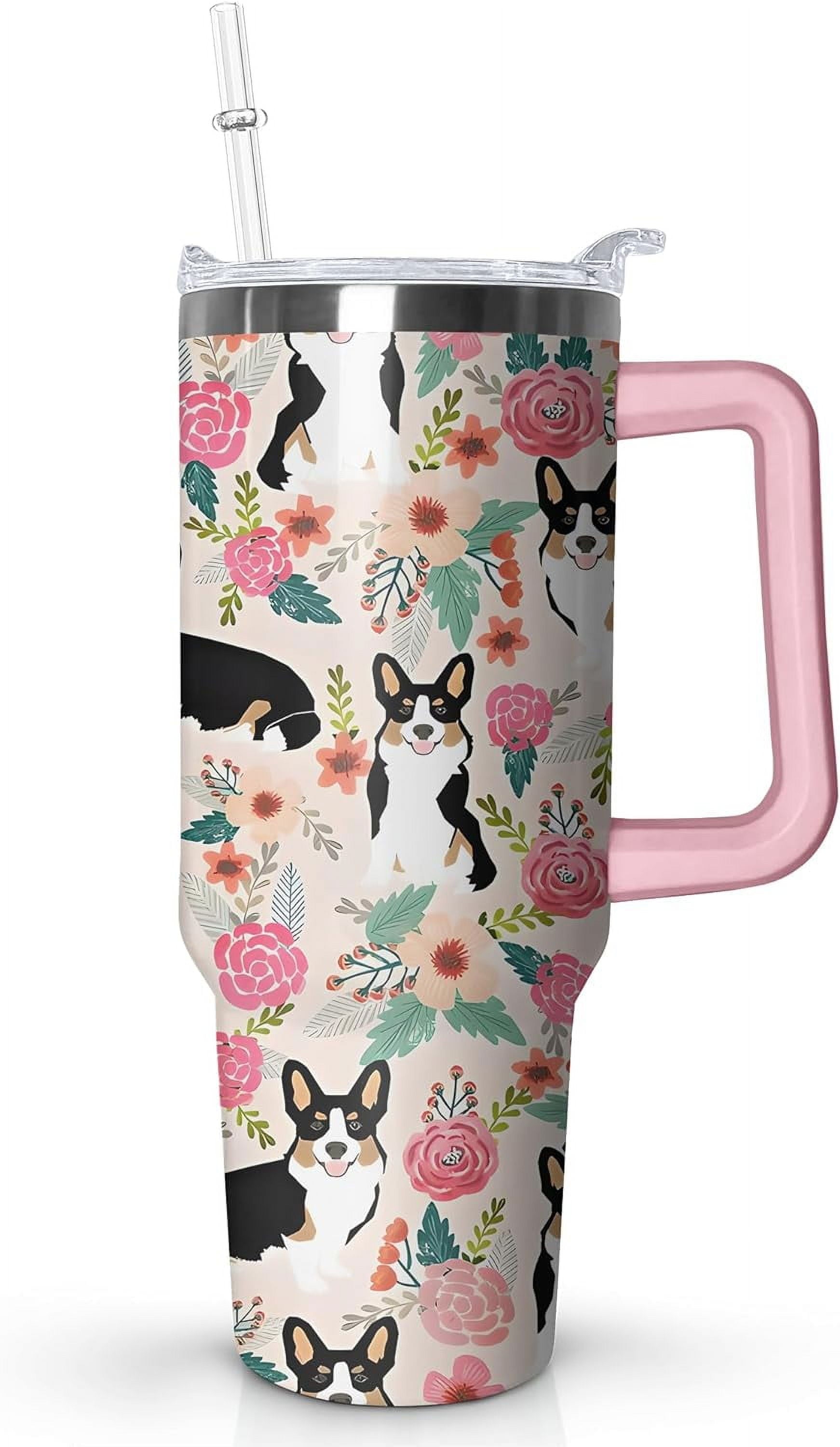 40 oz Cute Strawberry Cow Tumbler with Handle and Straw, Stainless Steel Insulated Cup with Lid and Straw, Travel Mug Water Bottle, Gifts for Women - Tumbler
