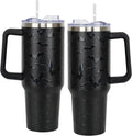 40 oz Halloween Tumbler with Lid and Straw - 5D Bat Print Tumblers with Handle Halloween Stainless Steel Insulated Travel Cup Black Coffee Cups Gifts for Women Men Adults
