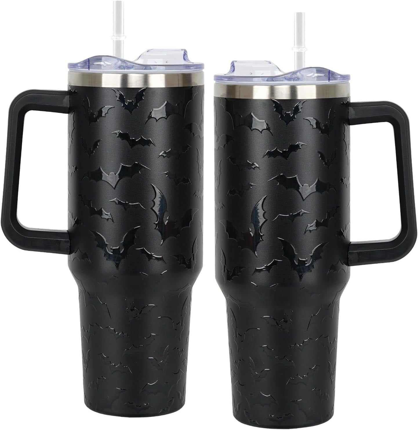 40 oz Halloween Tumbler with Lid and Straw - 5D Bat Print Tumblers with Handle Halloween Stainless Steel Insulated Travel Cup Black Coffee Cups Gifts for Women Men Adults