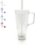 40 oz Insulated Clear Tumbler with Handle, Lid, and Straw | Reusable | Suitable for Hot & Cold Drinks | Double-Walled Plastic Water Bottle | Leak-Proof | BPA-Free | White