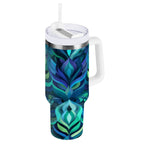 40 oz Insulated Stainless Steel Tumbler Double Wall Stainless Steel Tumbler with 2-Way Drinking Elegant Blue Abstract Shapes