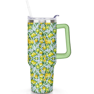 40 oz Lemon Theme Tumbler Spill Proof Lid 40oz Lemon Tumbler - Insulated Travel Tumbler Cup