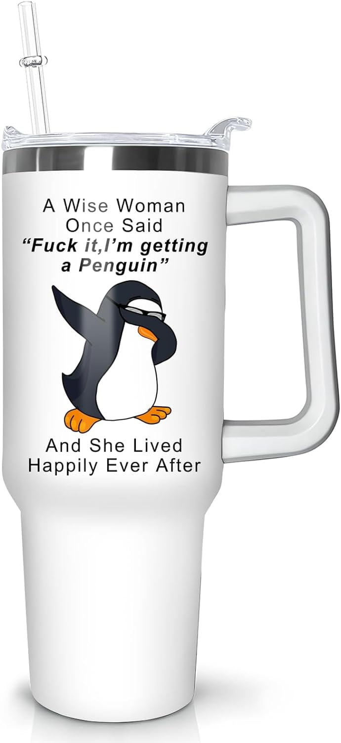 40 oz Penguin Tumbler with Handle Gifts for Penguin Lover 40oz Stainless Steel Travel Cup Mug Water Bottle - Tumbler